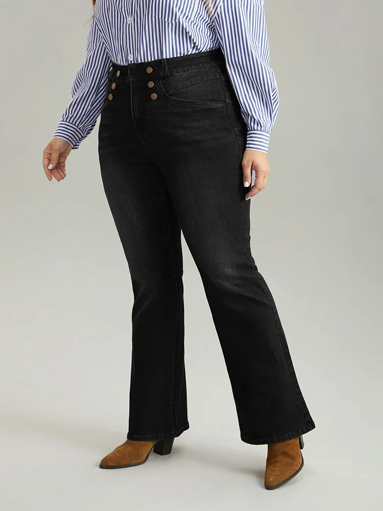 Flare Leg Button Detail High Rise Jeans sold by Bloomchic product image thumbnail 4