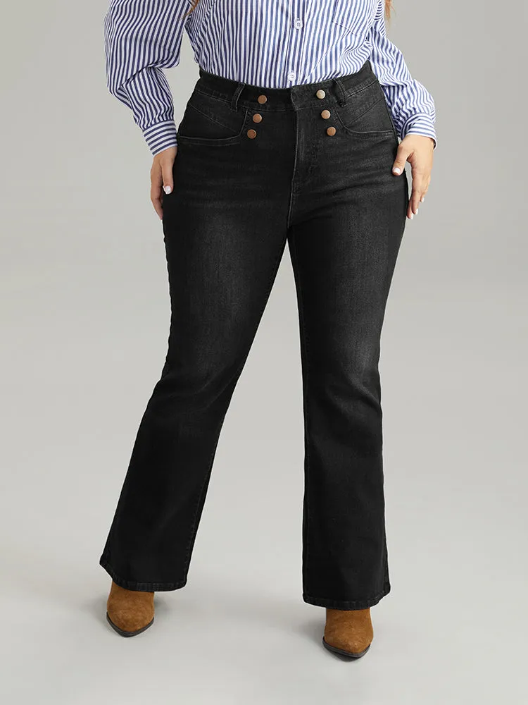 Flare Leg Button Detail High Rise Jeans sold by Bloomchic product image thumbnail 2