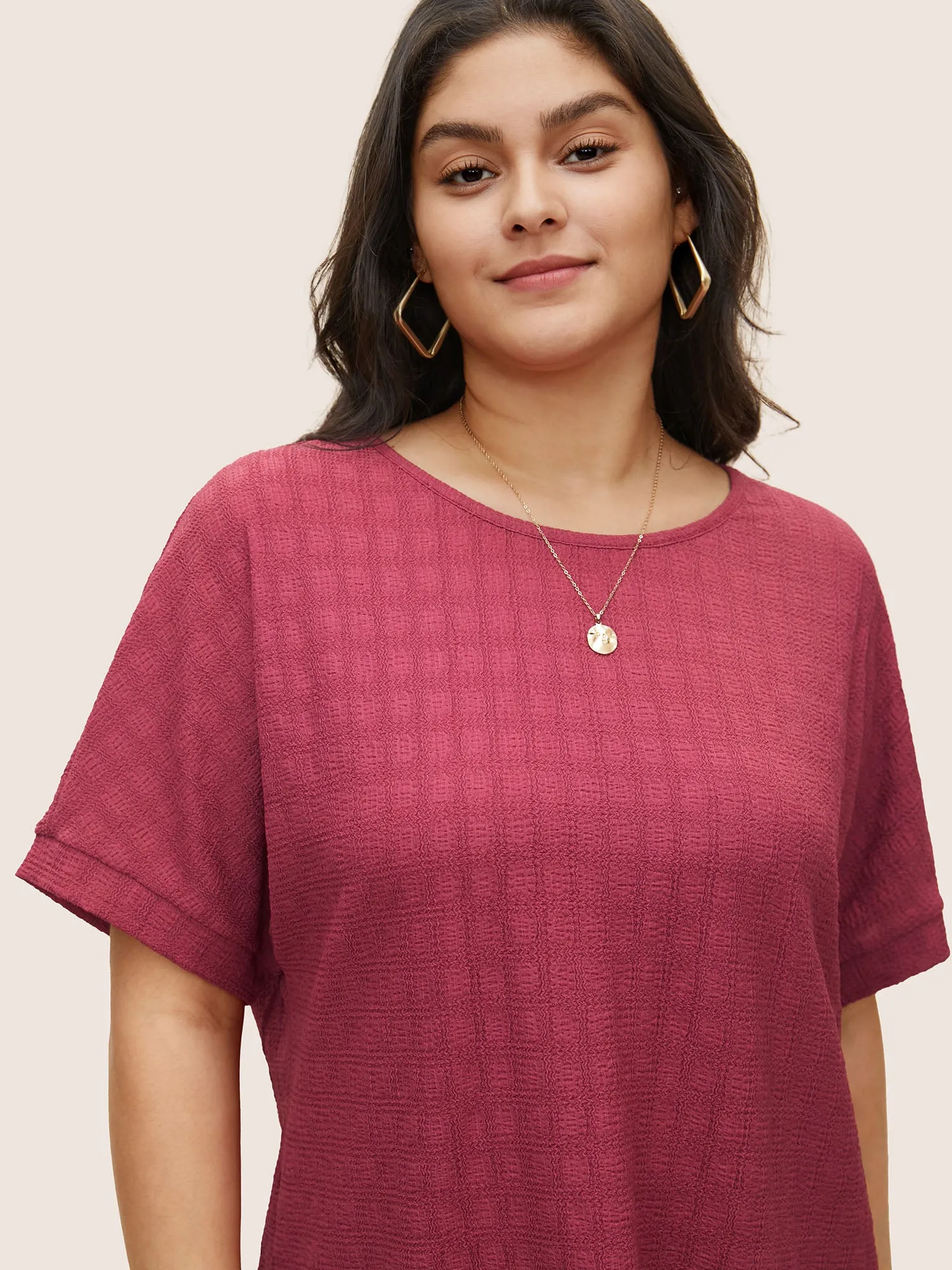 Plain Textured Jacquard Dolman Sleeve T-shirt sold by Bloomchic product image thumbnail 4