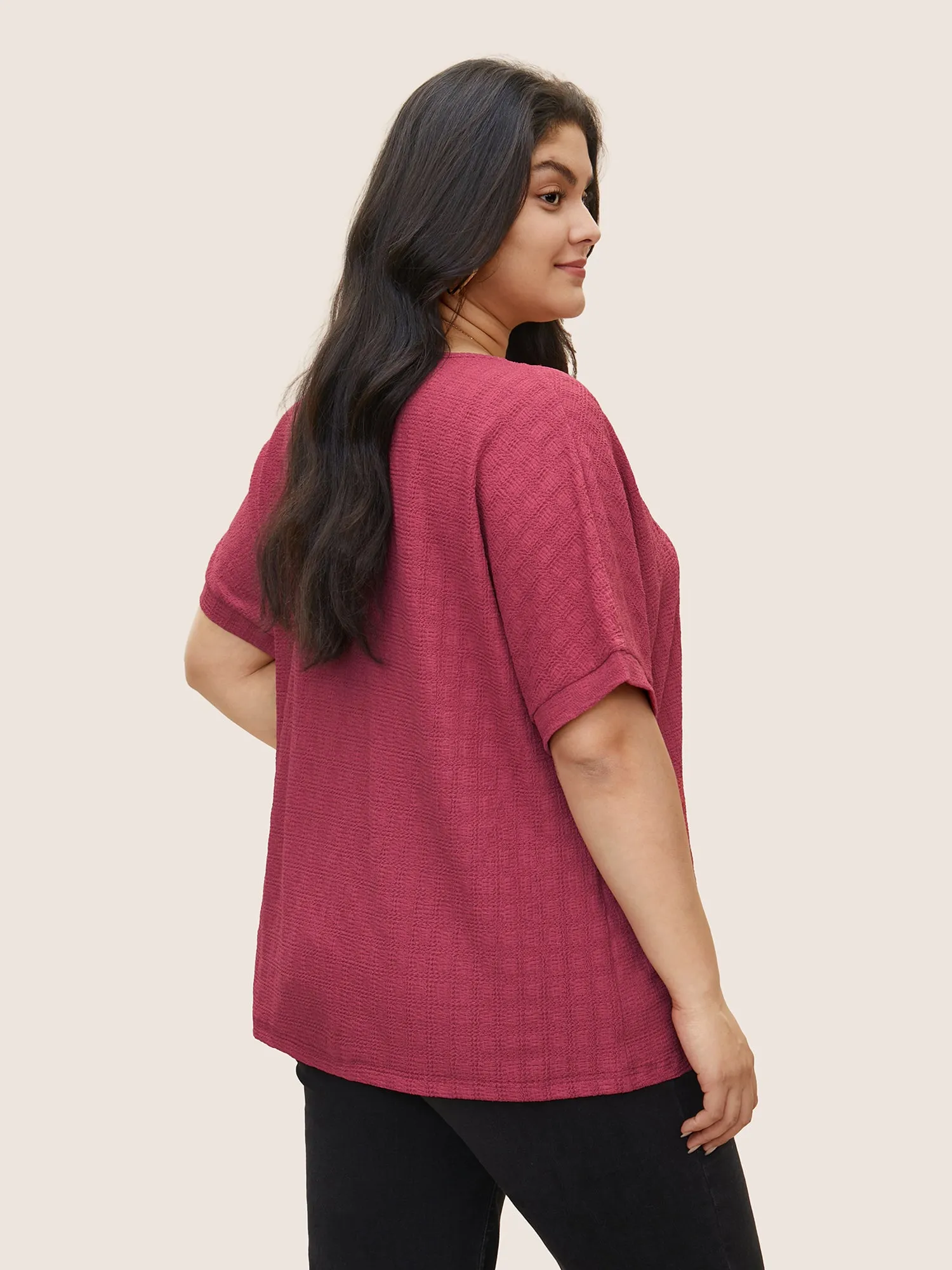 Plain Textured Jacquard Dolman Sleeve T-shirt sold by Bloomchic product image thumbnail 2
