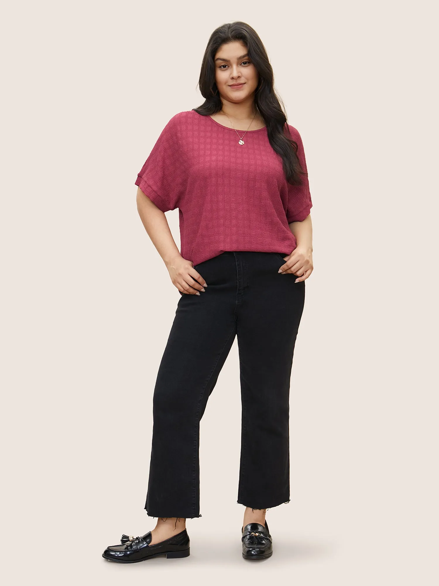 Plain Textured Jacquard Dolman Sleeve T-shirt sold by Bloomchic product image thumbnail 3