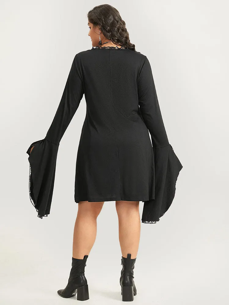 Halloween Crochet Lace Round Neck Bell Sleeve Dress sold by Bloomchic product image thumbnail 3