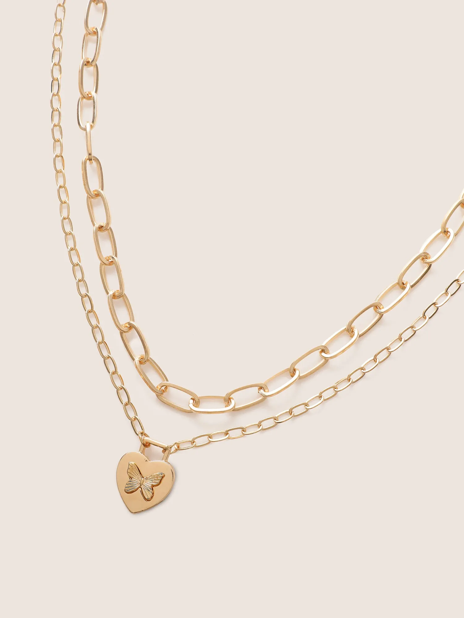 Double Layered Heart Shaped Butterfly Pendant Necklace sold by Bloomchic product image thumbnail 4