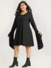 Halloween Crochet Lace Round Neck Bell Sleeve Dress sold by Bloomchic