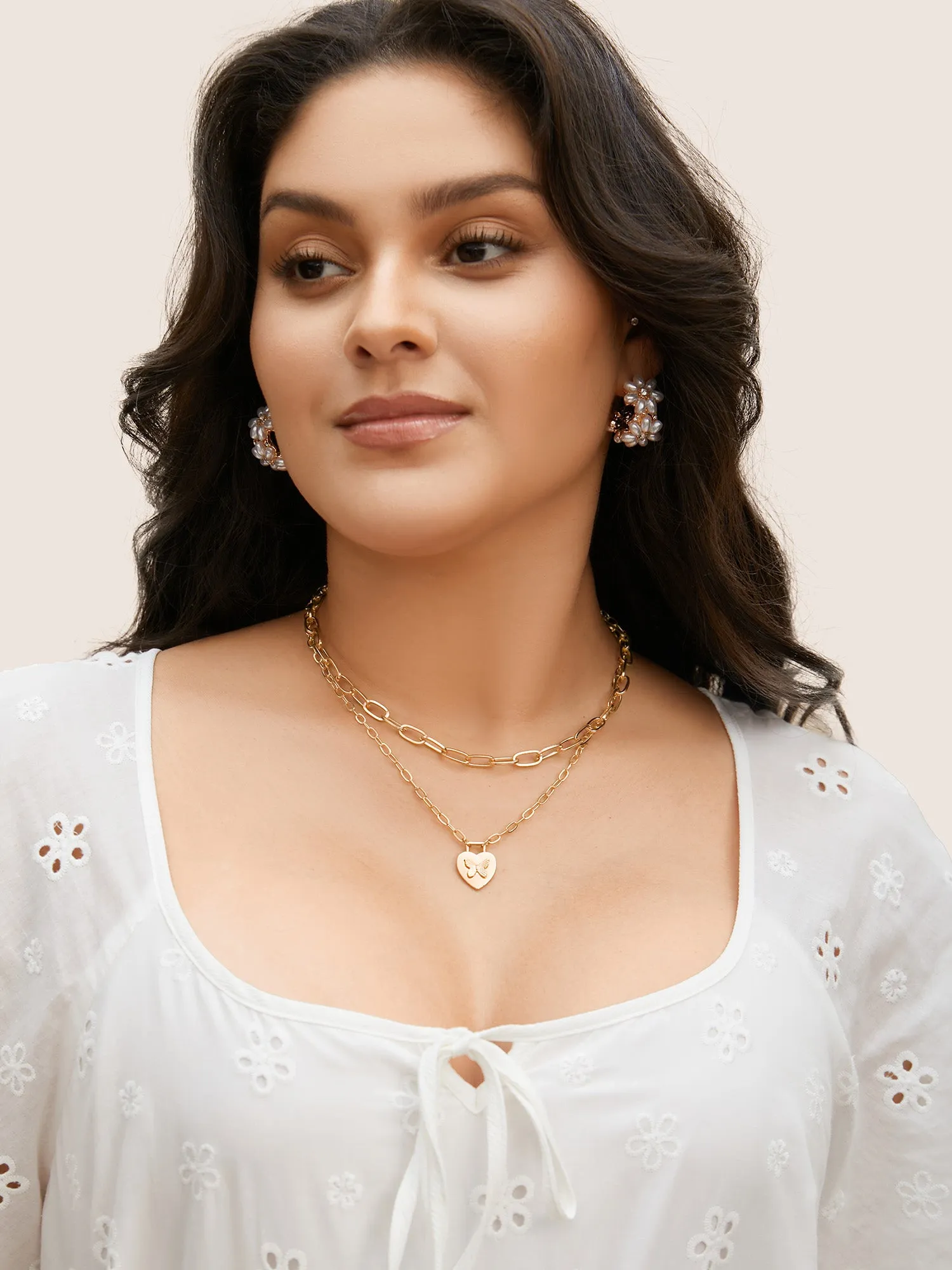 Double Layered Heart Shaped Butterfly Pendant Necklace sold by Bloomchic product image thumbnail 3