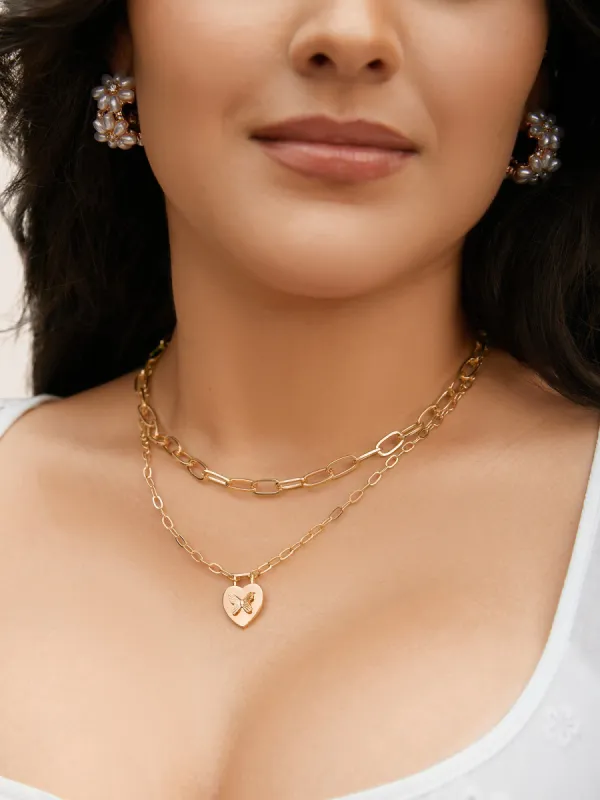 Double Layered Heart Shaped Butterfly Pendant Necklace sold by Bloomchic