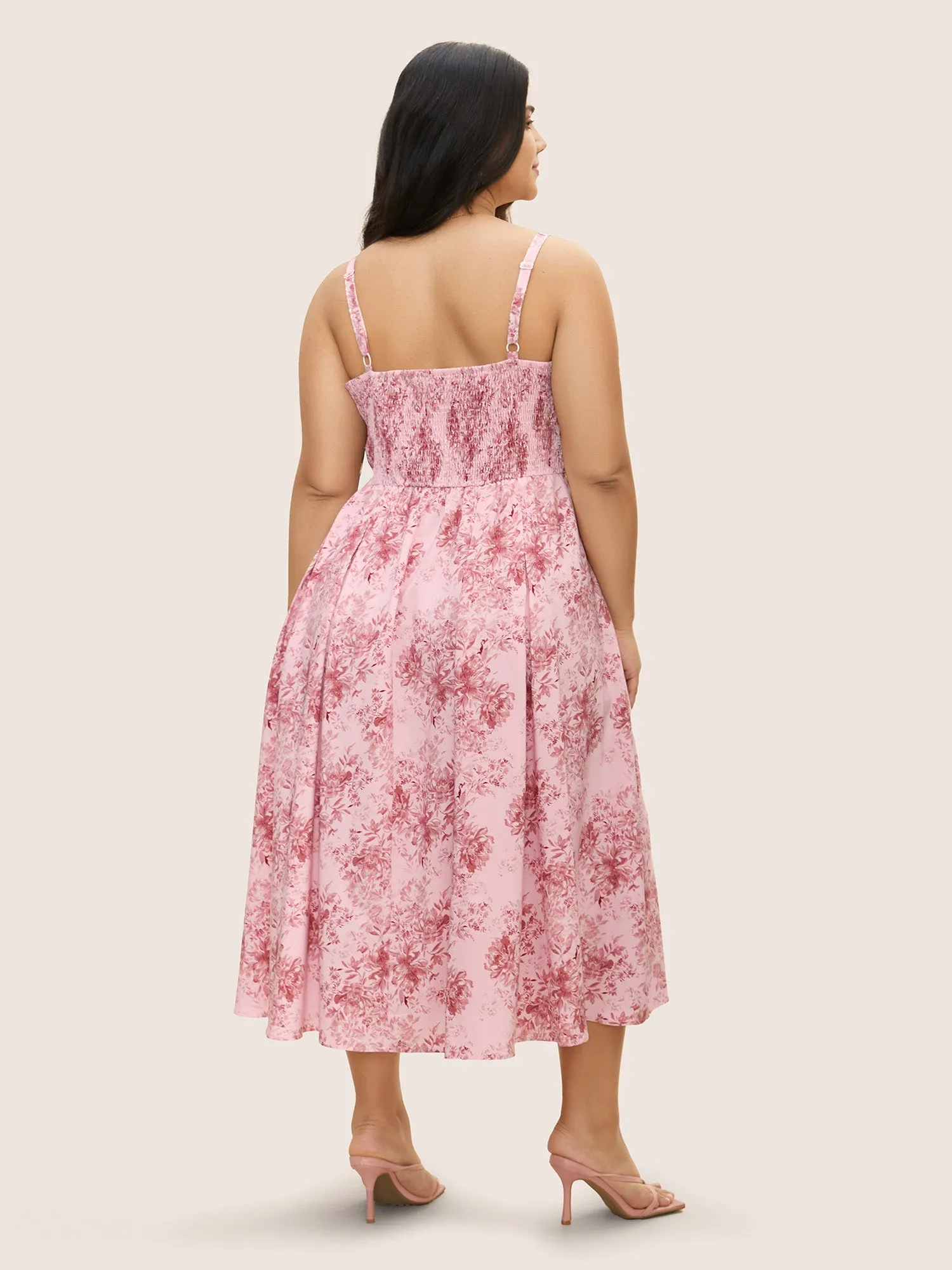 Floral Print Pleated Shirred Midi Dress sold by Bloomchic product image thumbnail 3