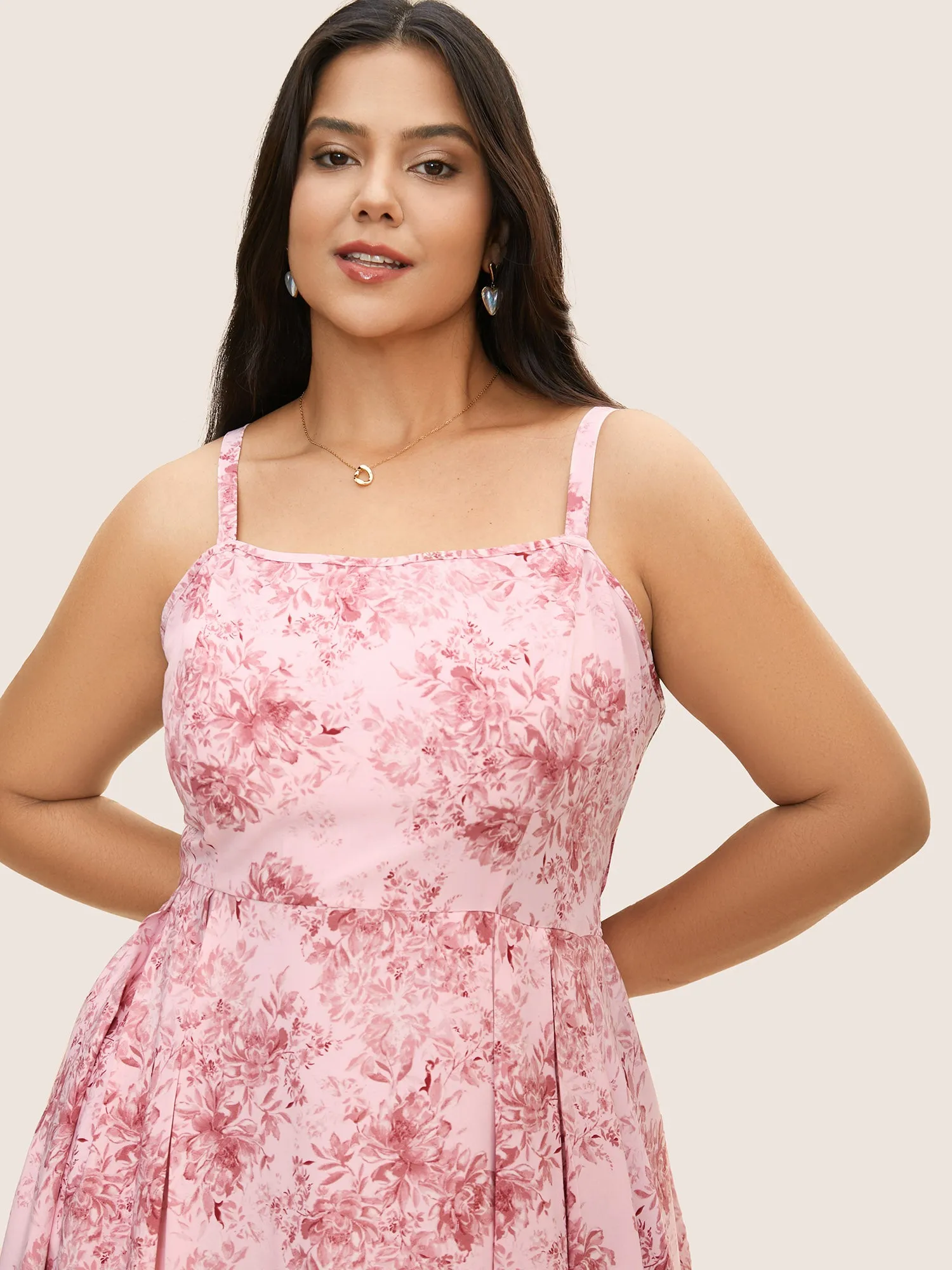 Floral Print Pleated Shirred Midi Dress sold by Bloomchic product image thumbnail 4