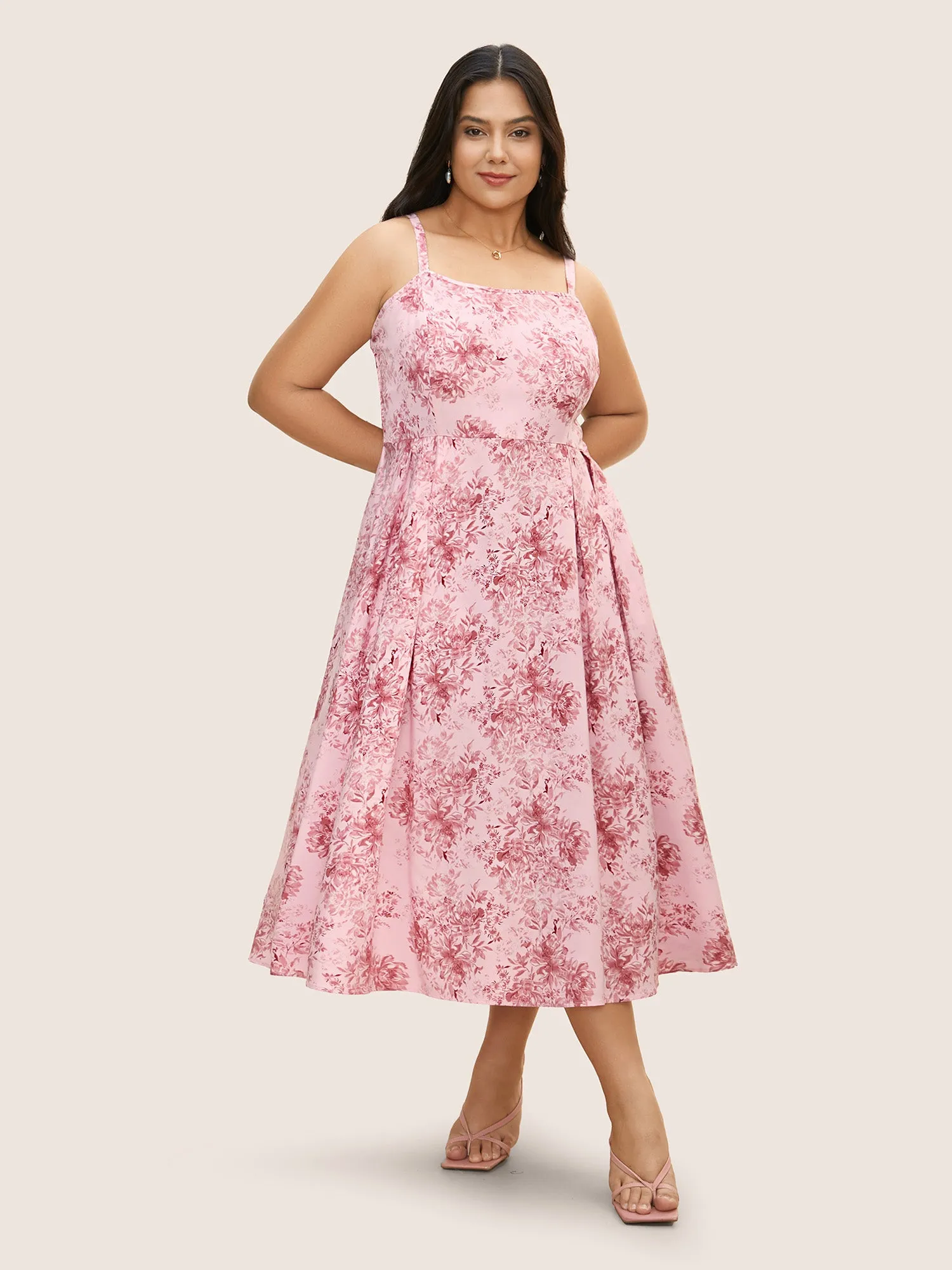 Floral Print Pleated Shirred Midi Dress sold by Bloomchic product image thumbnail 2