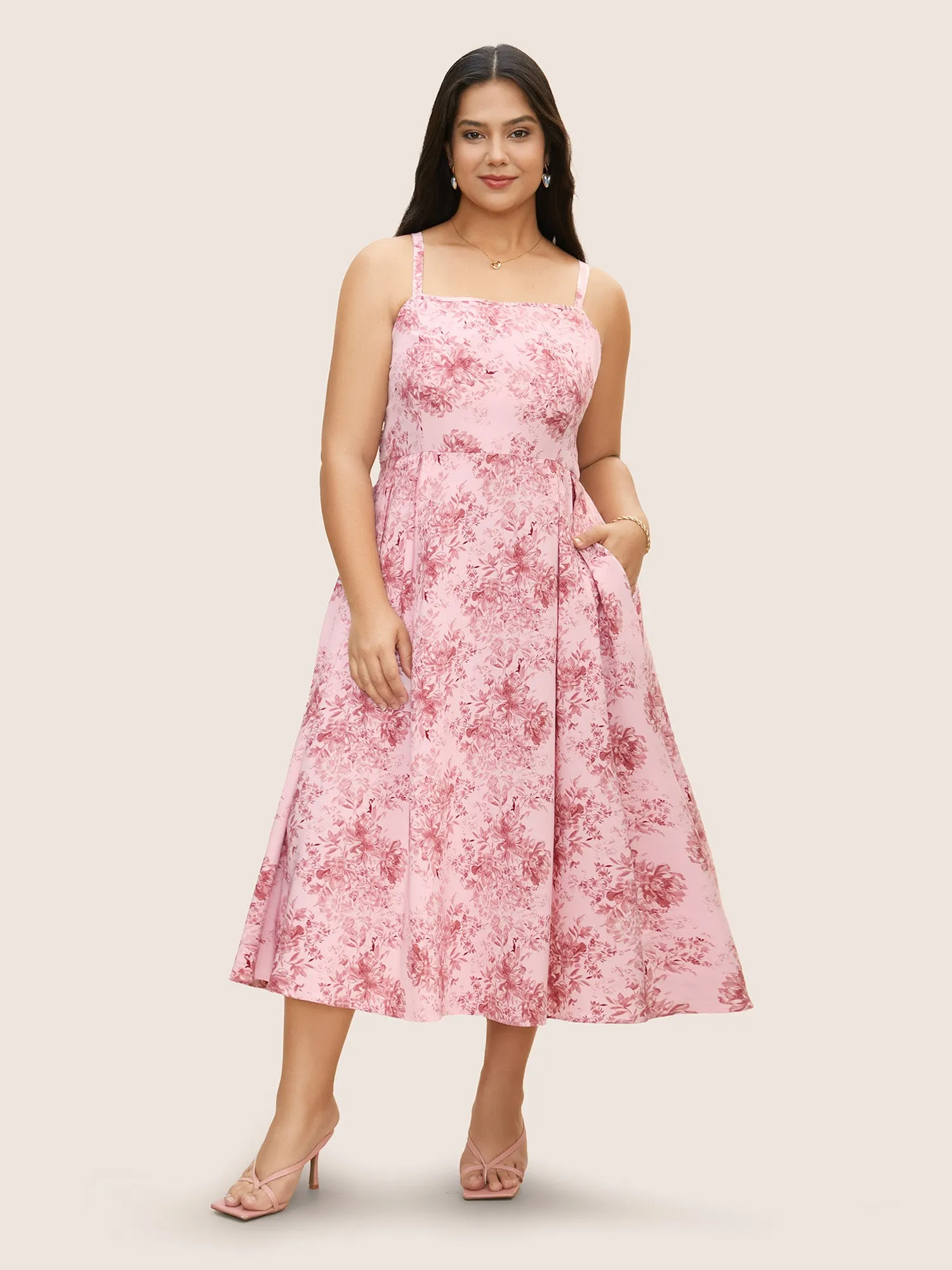 Floral Print Pleated Shirred Midi Dress sold by Bloomchic