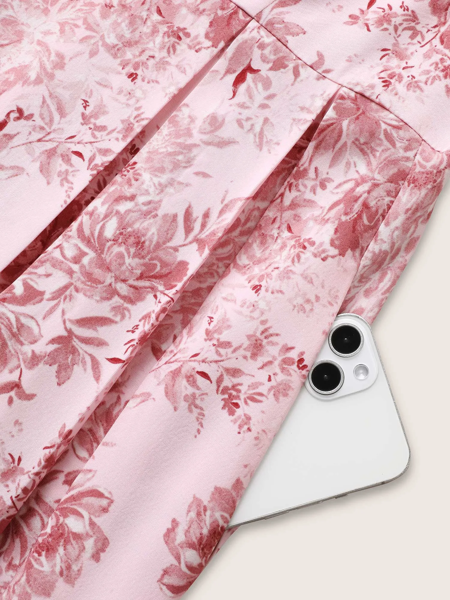 Floral Print Pleated Shirred Midi Dress sold by Bloomchic product image thumbnail 5