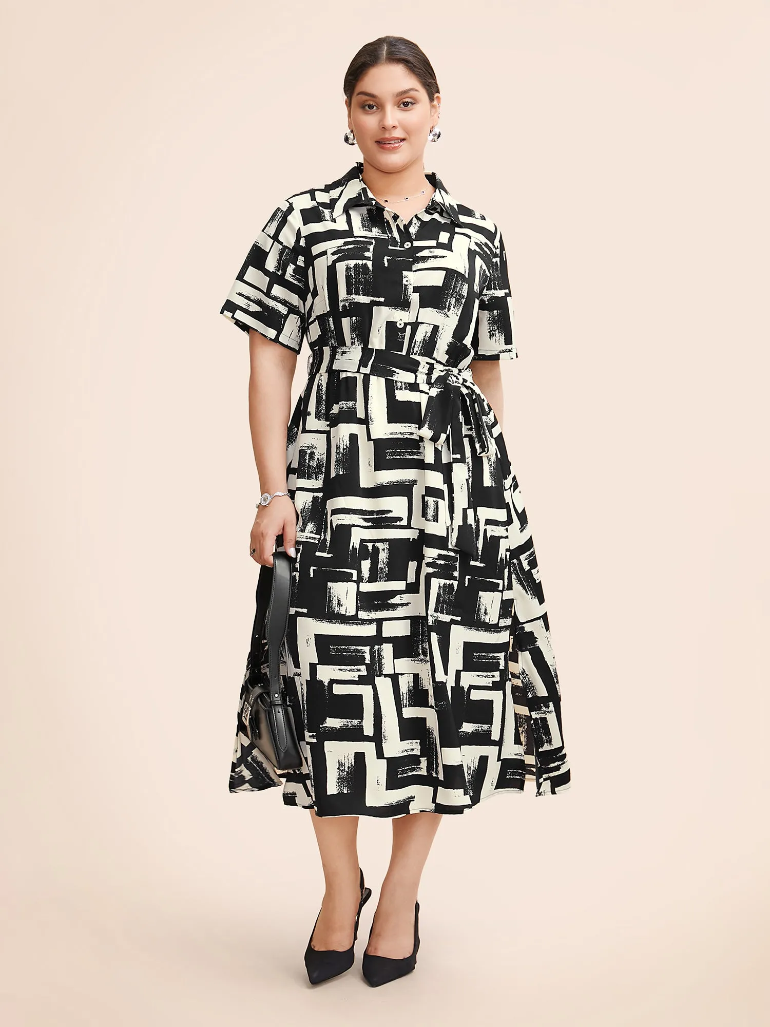 Shirt Collar Colorblock Contrast Midi Dress sold by Bloomchic product image thumbnail 3