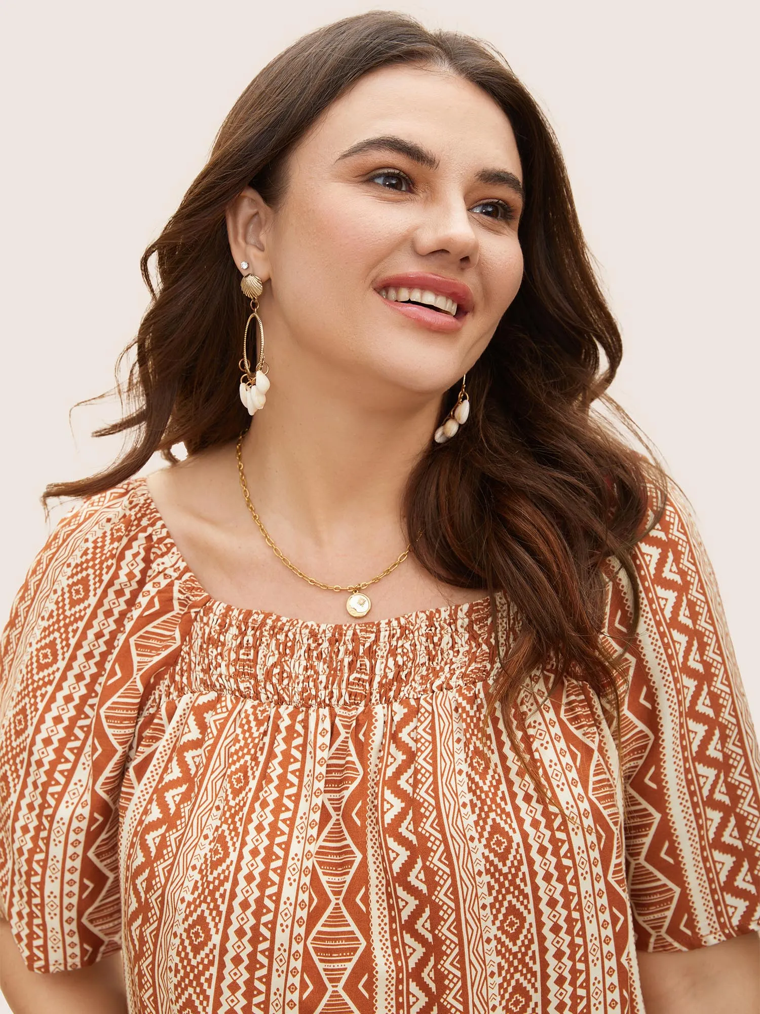 Square Neck Rayon Bandana Geometric Shirred Blouse sold by Bloomchic product image thumbnail 3