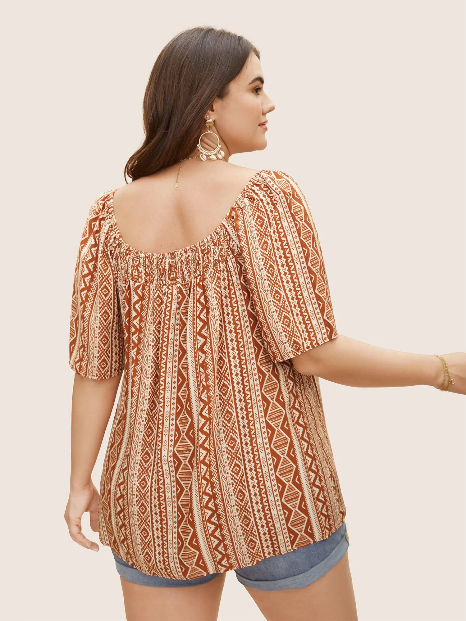 Square Neck Rayon Bandana Geometric Shirred Blouse sold by Bloomchic product image thumbnail 4