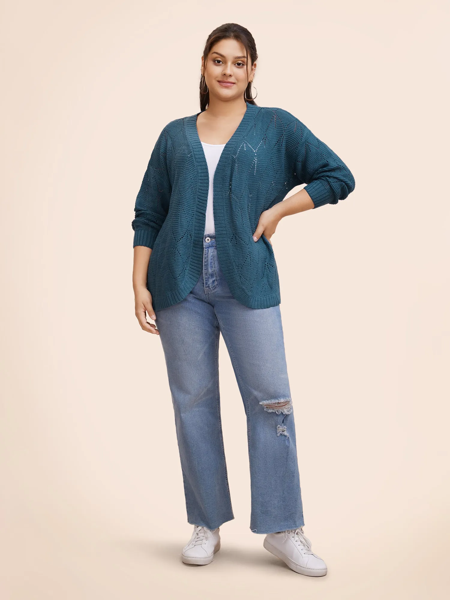 Geometric Hollow Out Open Front Cardigan sold by Bloomchic product image thumbnail 4