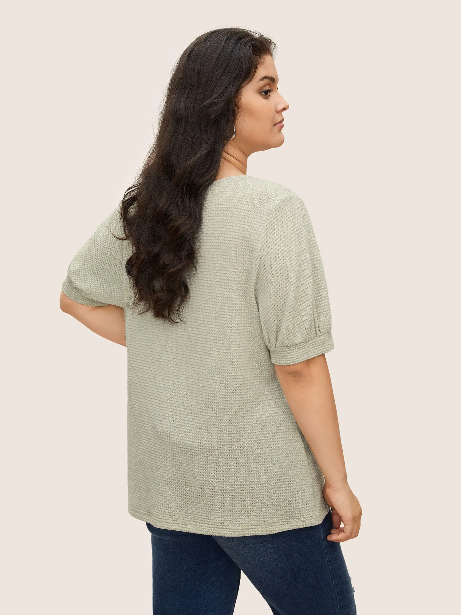 Solid Waffle Knit Crew Neck T-shirt sold by Bloomchic product image thumbnail 2