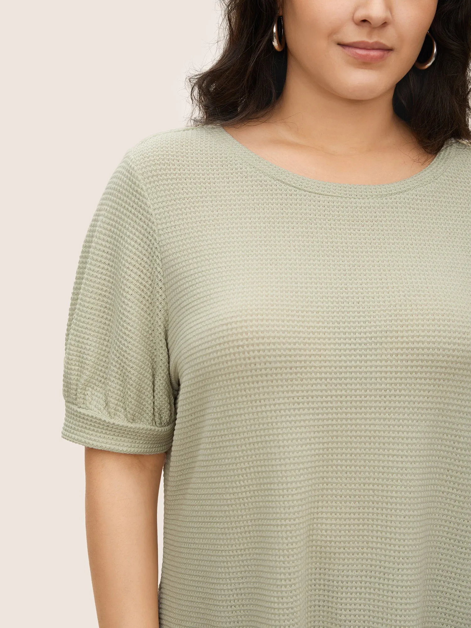 Solid Waffle Knit Crew Neck T-shirt sold by Bloomchic product image thumbnail 4