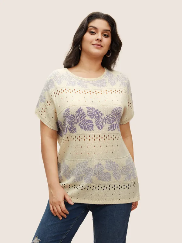 Leaves Print Dolman Sleeve Cut Out Sweater T-shirt sold by Bloomchic