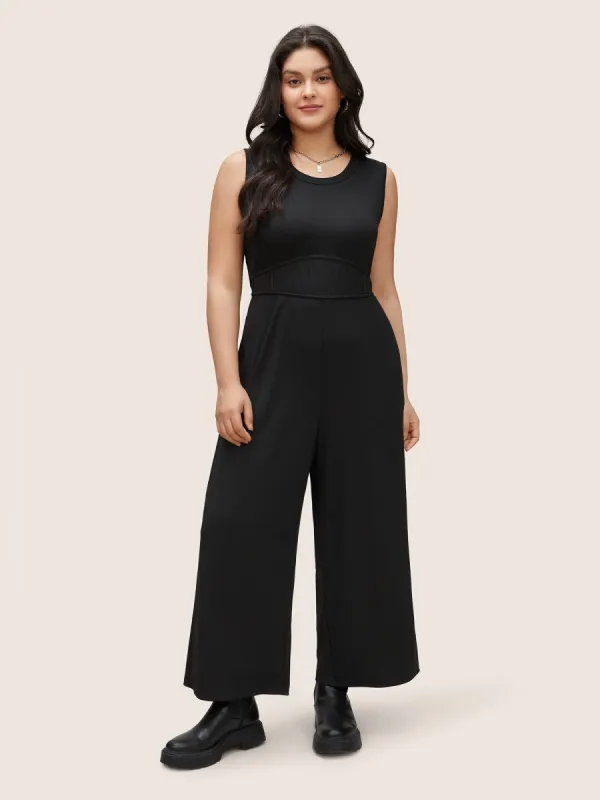 Solid Rib Knit Pocket Seam Detail Tank Jumpsuit sold by Bloomchic