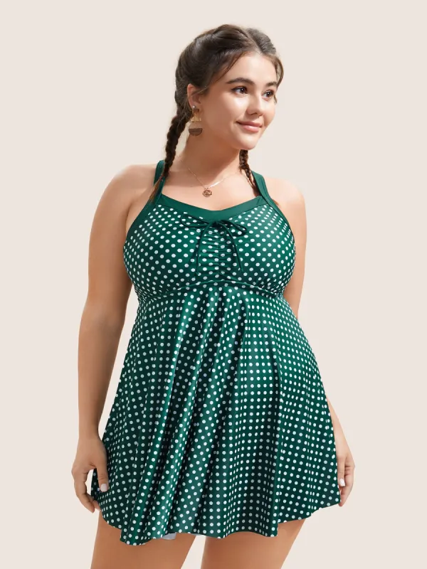 Polka Dot Bowknot Detail Ruched Swim Dress sold by Bloomchic