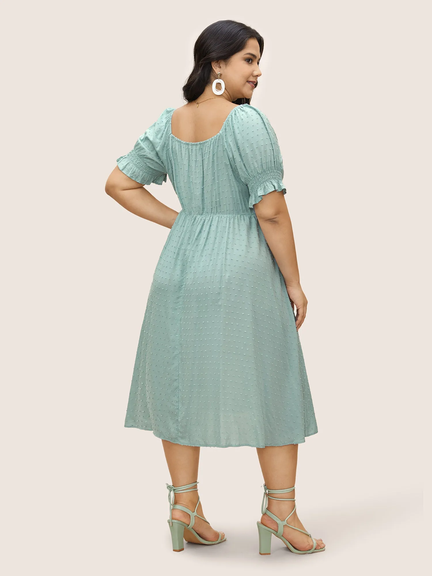 Supersoft Essentials Solid Puff Sleeve Shirred Dress sold by Bloomchic product image thumbnail 3