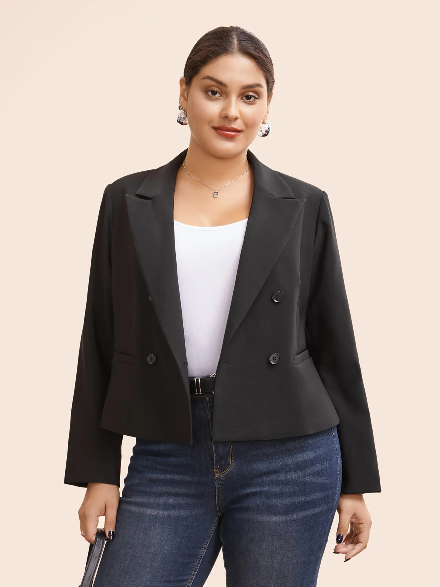 Slim-Fit Double Pocket Cropped Blazer sold by Bloomchic product image thumbnail 5