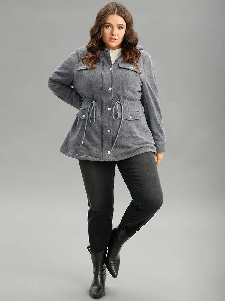 Solid Zipper Button Through Hooded Fluffy Coat sold by Bloomchic product image thumbnail 4