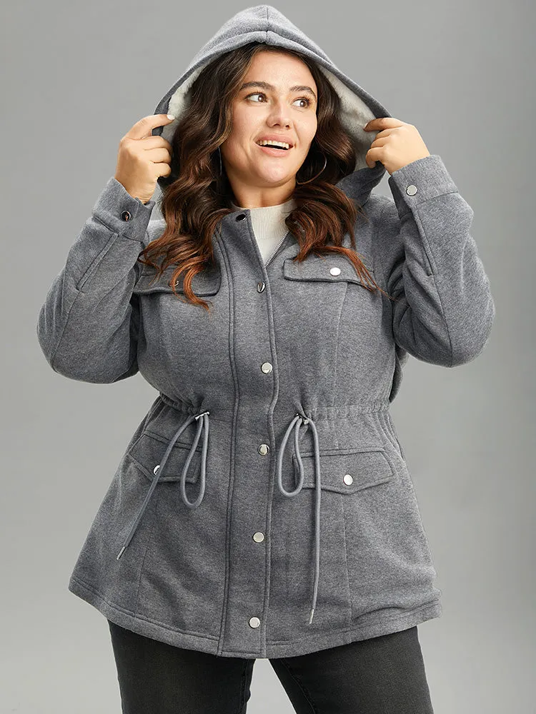 Solid Zipper Button Through Hooded Fluffy Coat sold by Bloomchic