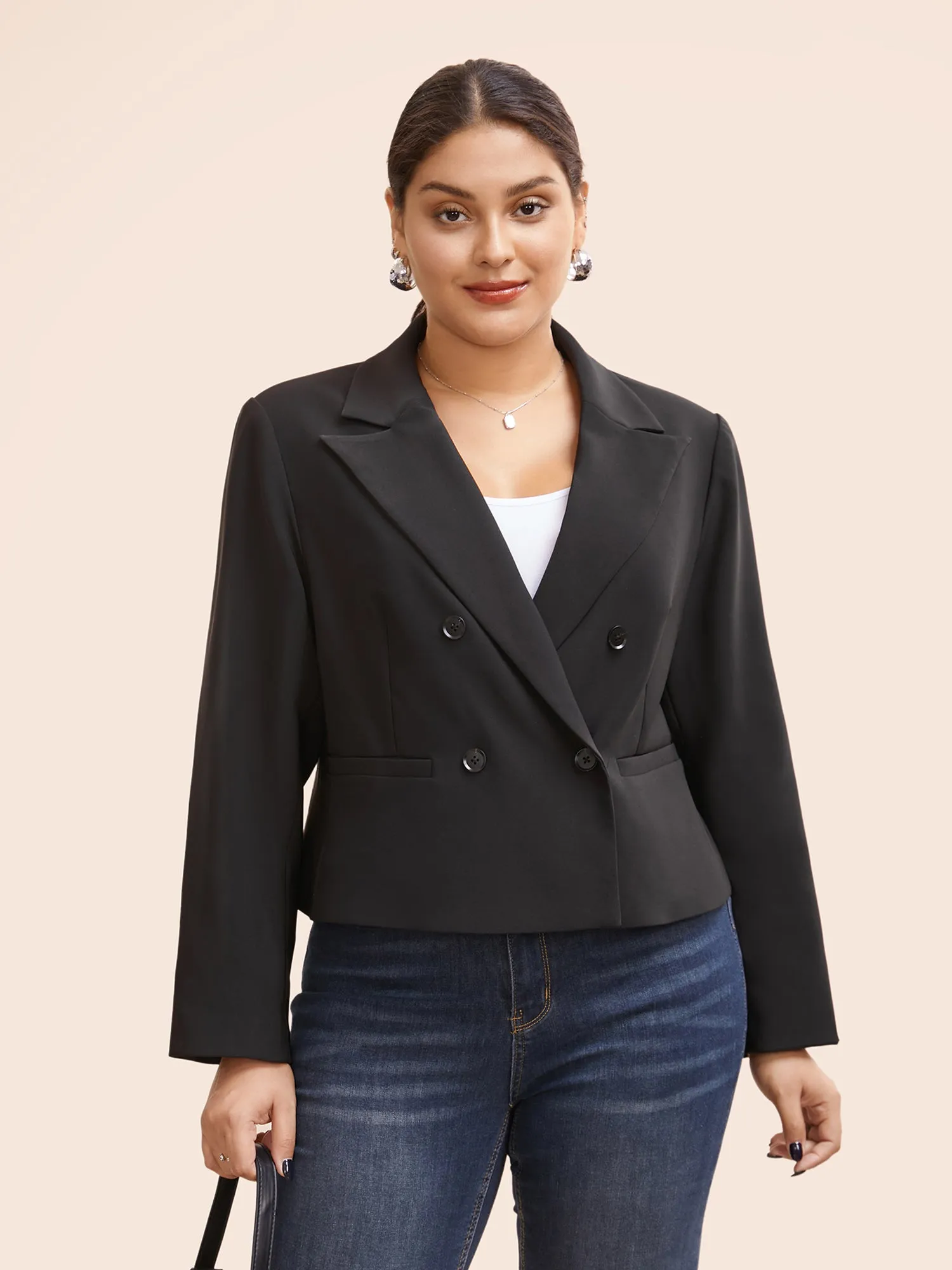 Slim-Fit Double Pocket Cropped Blazer sold by Bloomchic product image thumbnail 3