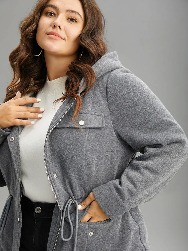 Solid Zipper Button Through Hooded Fluffy Coat sold by Bloomchic product image thumbnail 5