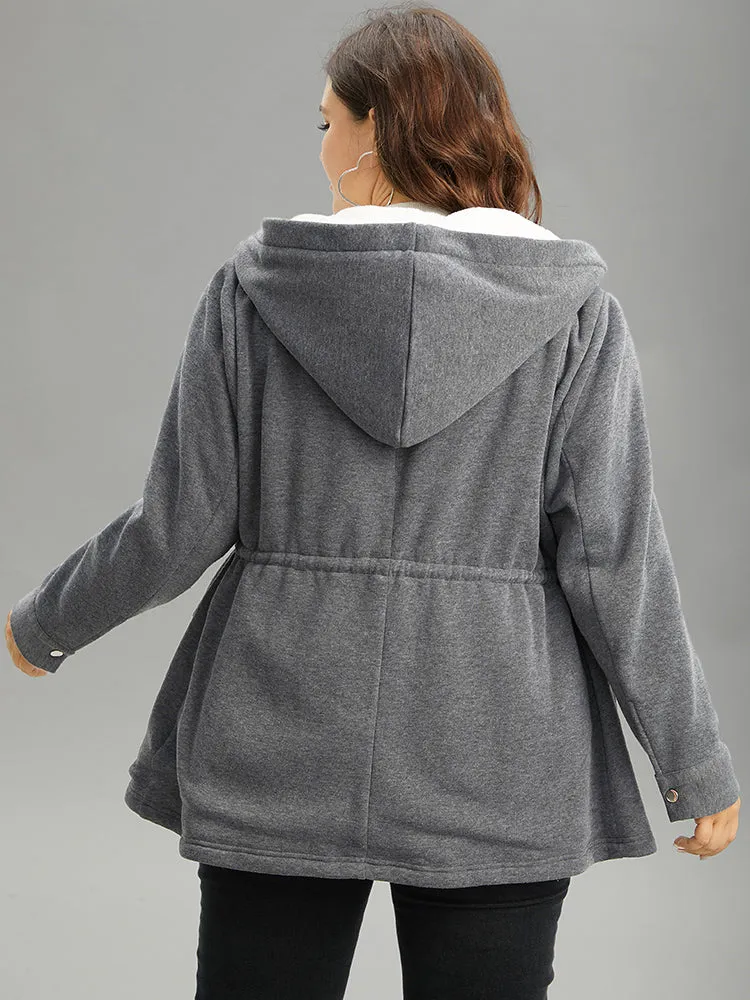 Solid Zipper Button Through Hooded Fluffy Coat sold by Bloomchic product image thumbnail 2