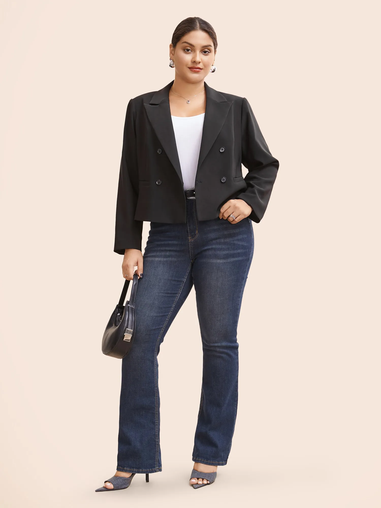 Slim-Fit Double Pocket Cropped Blazer sold by Bloomchic product image thumbnail 2