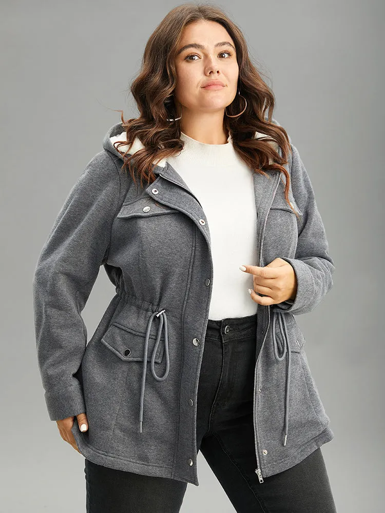 Solid Zipper Button Through Hooded Fluffy Coat sold by Bloomchic product image thumbnail 3