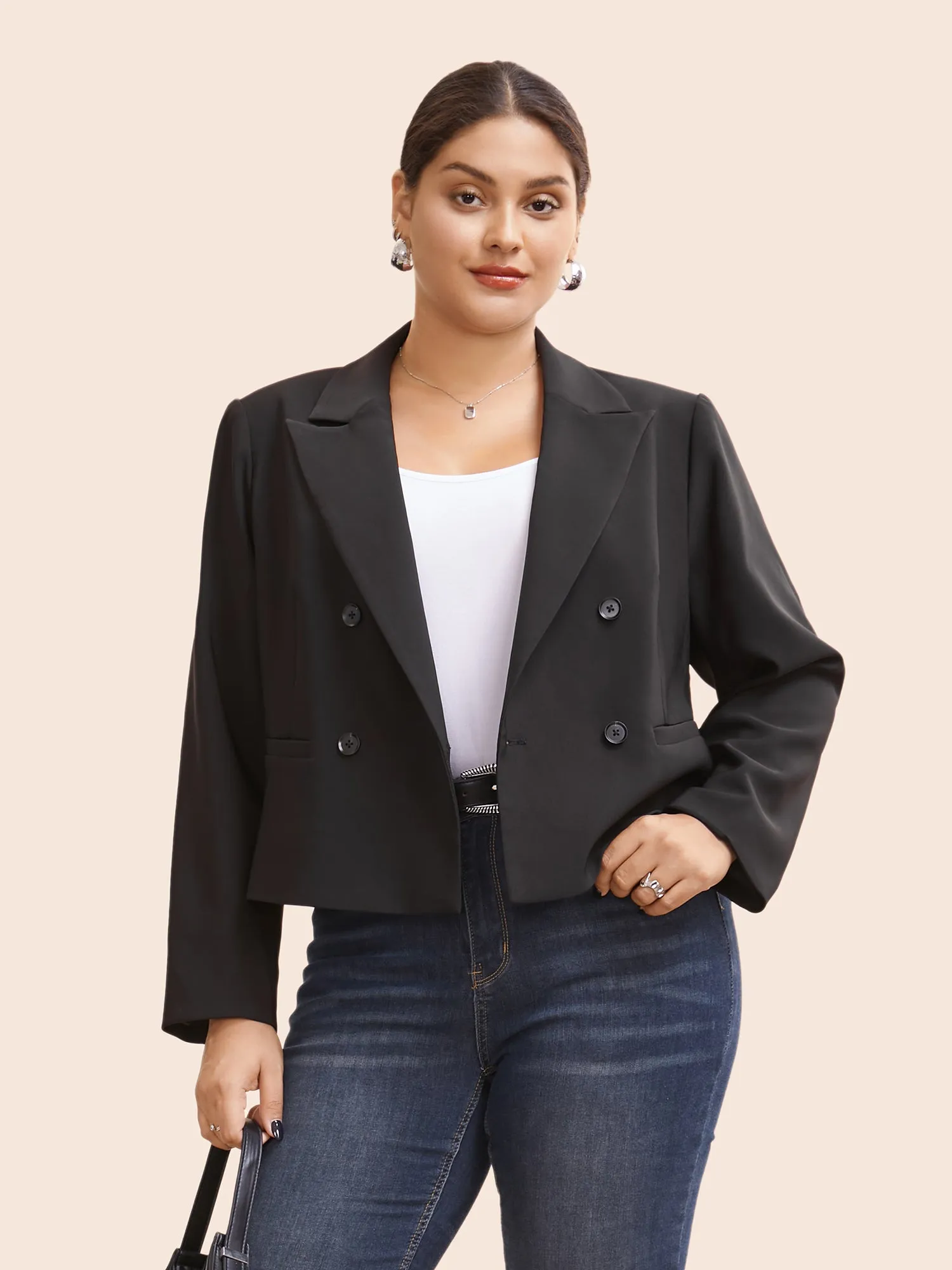 Slim-Fit Double Pocket Cropped Blazer sold by Bloomchic