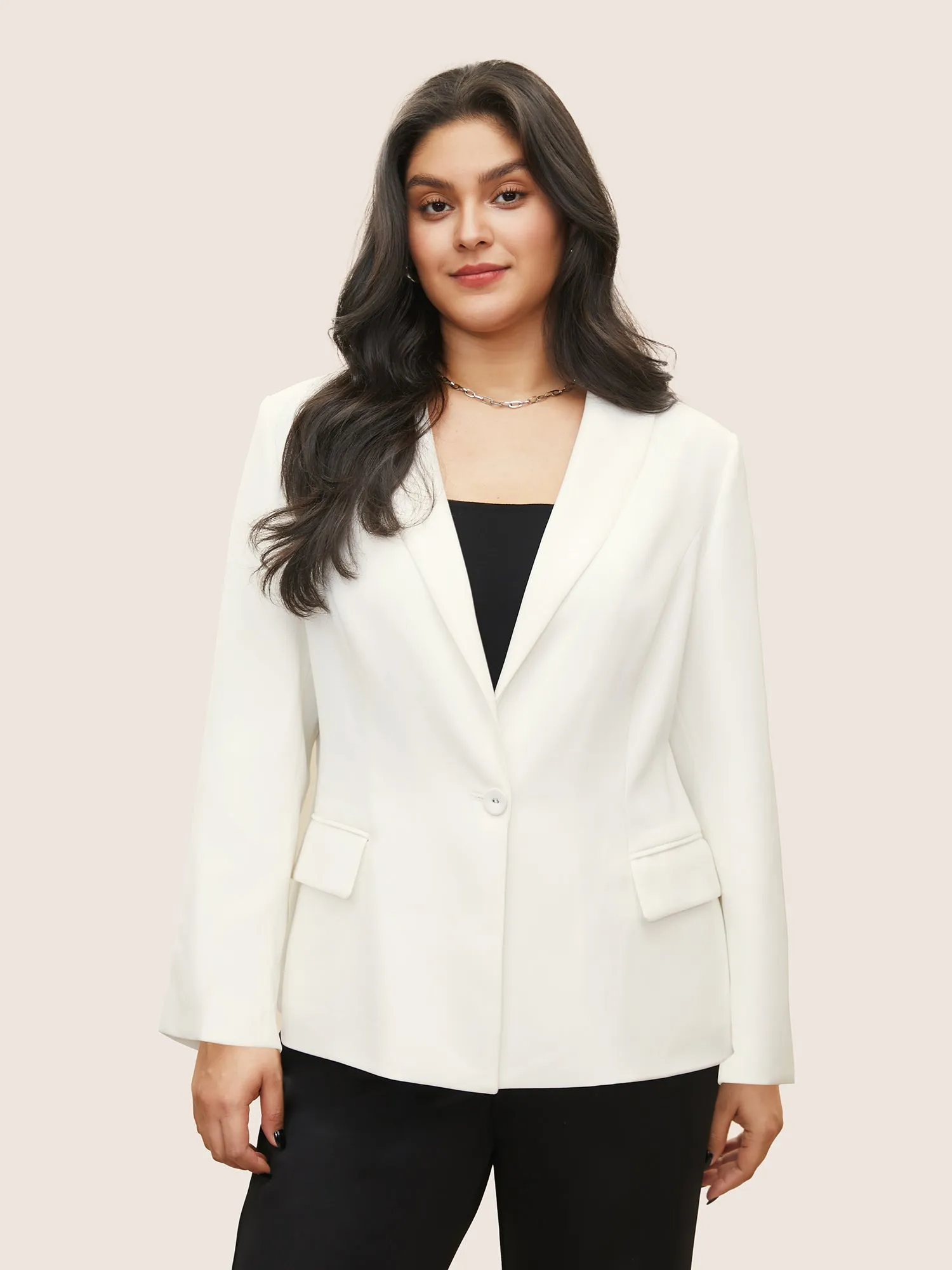 Plain Suit Collar Pocket Blazer sold by Bloomchic