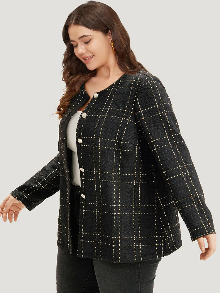 Plaid Pattern Button Up Crew Neck Coat sold by Bloomchic product image thumbnail 3