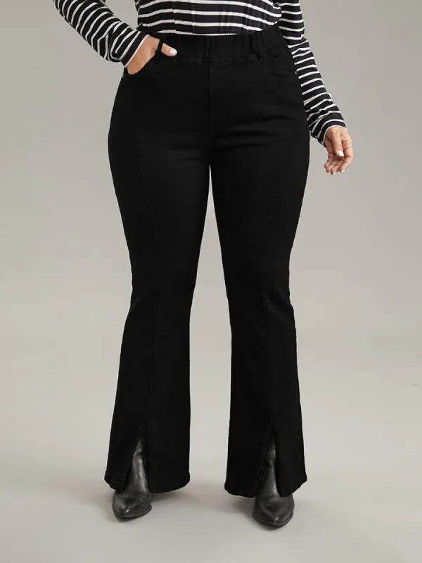 Solid Split Front Flare Leg Very Stretchy Jeans sold by Bloomchic