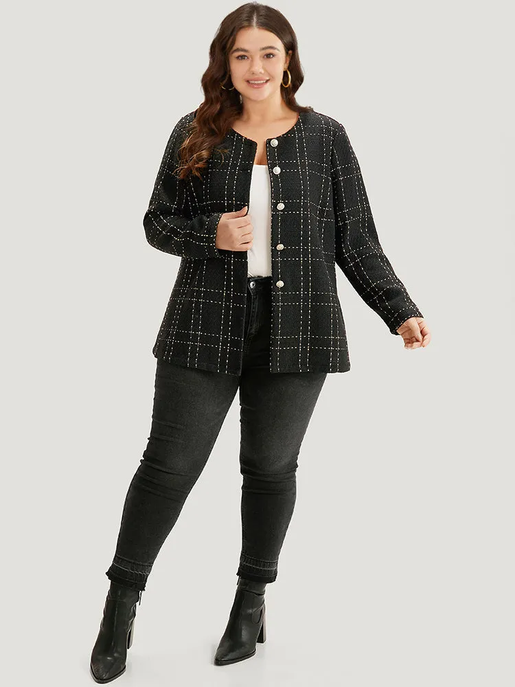 Plaid Pattern Button Up Crew Neck Coat sold by Bloomchic product image thumbnail 4