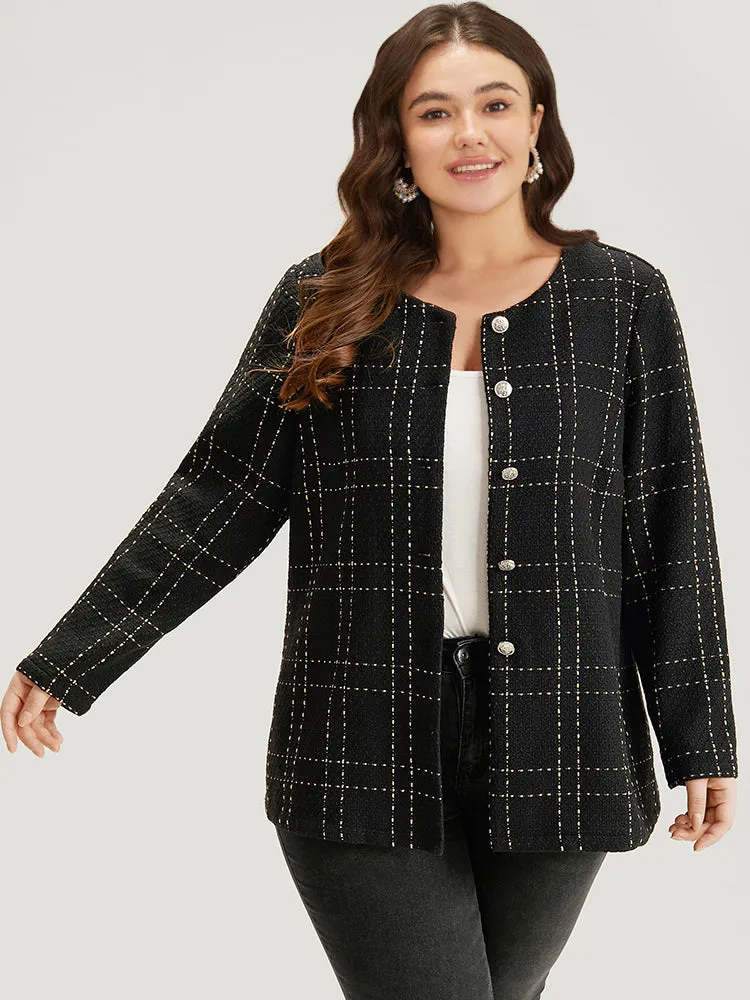 Plaid Pattern Button Up Crew Neck Coat sold by Bloomchic