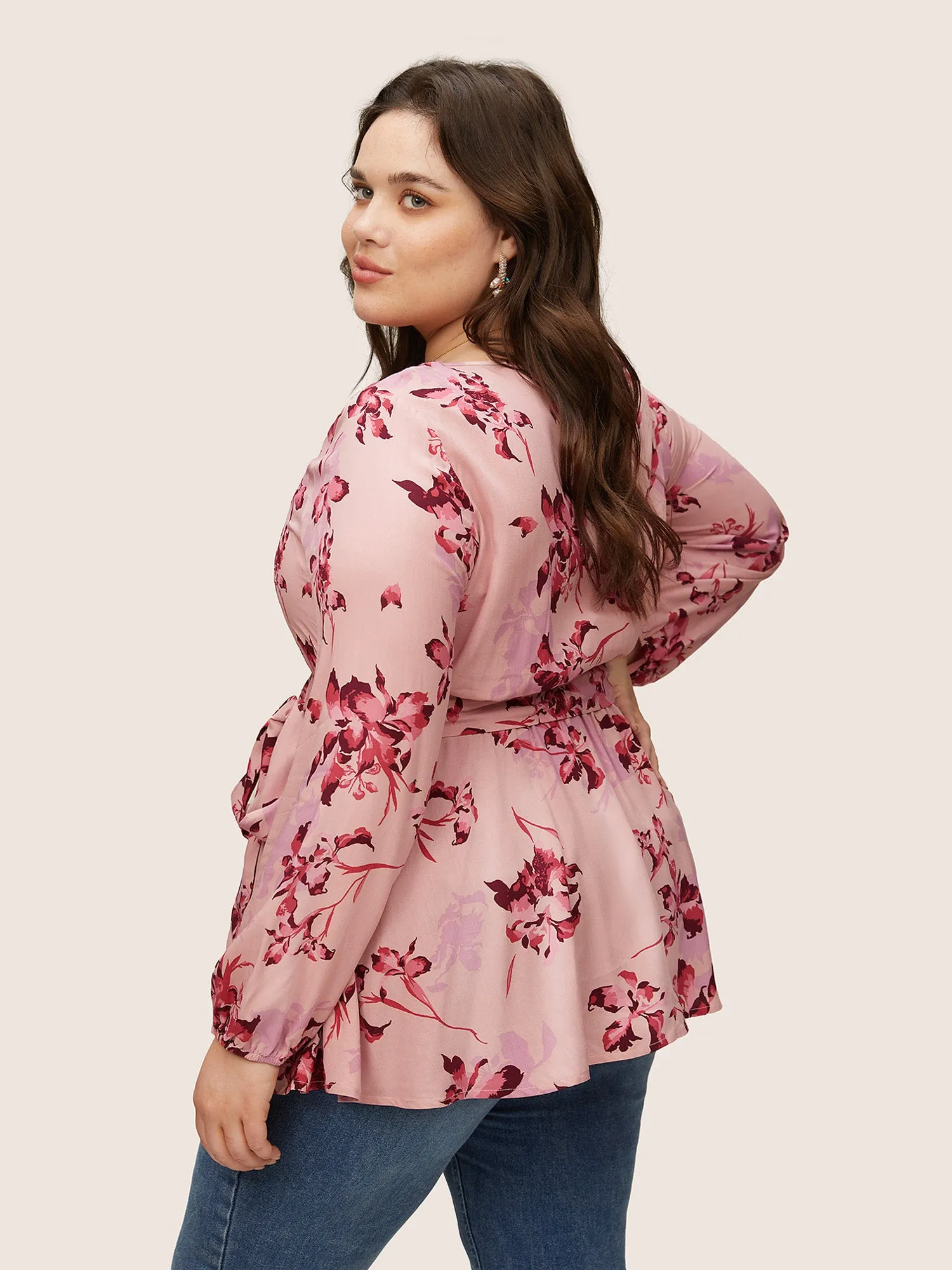 Floral Elastic Waist Belted Square Neck Gathered Blouse sold by Bloomchic product image thumbnail 4