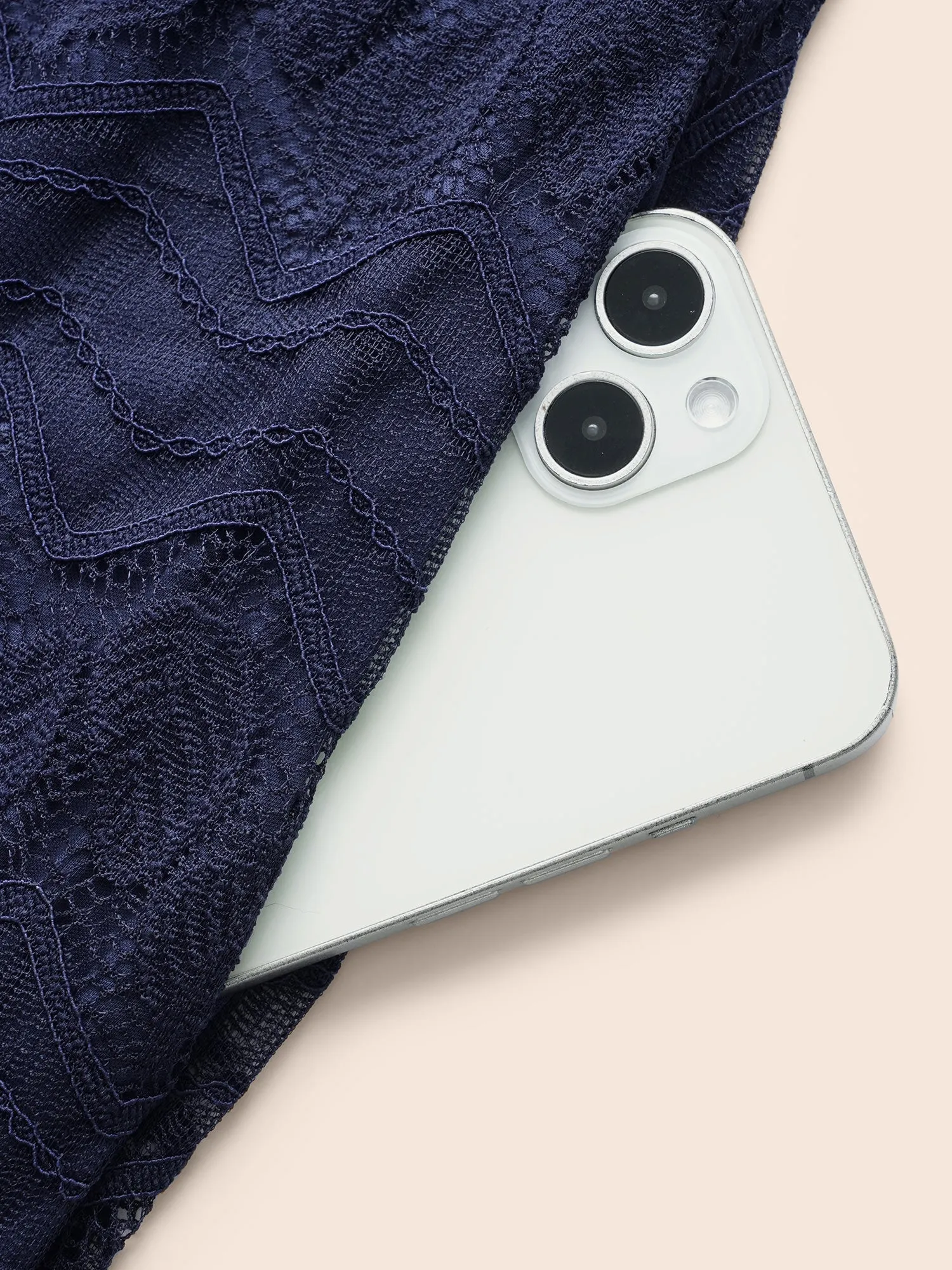 Mock Neck Lace Mesh Patchwork Belted Dress sold by Bloomchic product image thumbnail 5