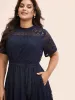 Mock Neck Lace Mesh Patchwork Belted Dress sold by Bloomchic