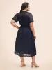 Mock Neck Lace Mesh Patchwork Belted Dress sold by Bloomchic