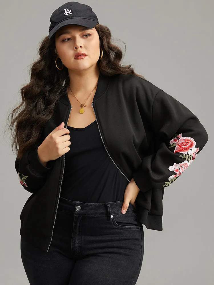 Floral Embroidered O Ring Zipper Jacket sold by Bloomchic