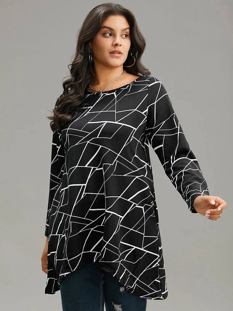 Halloween Geometric Print Pocket Ruffle Hem T-shirt sold by Bloomchic