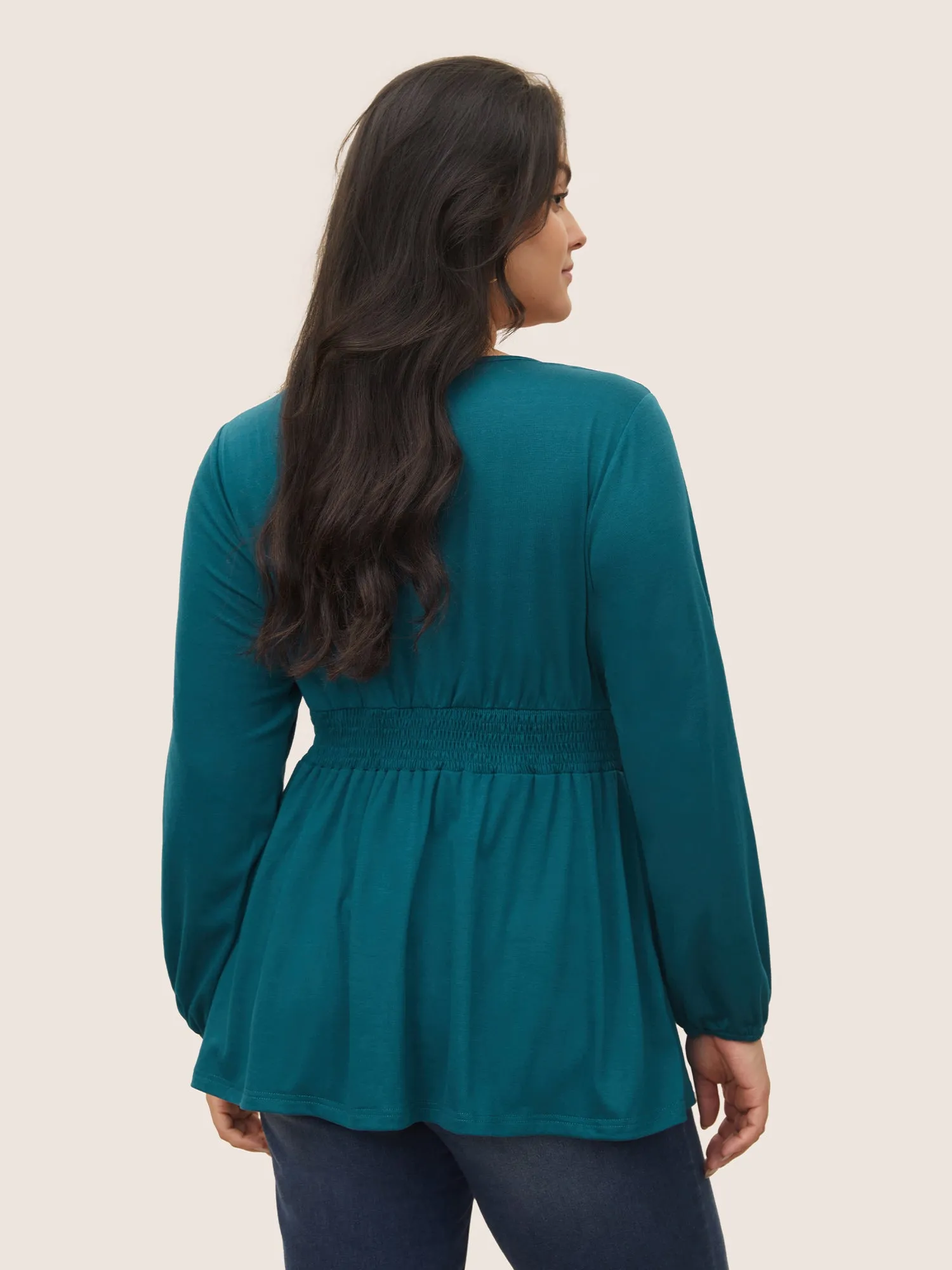 Plain Shirred Gathered Lantern Sleeve T-shirt sold by Bloomchic product image thumbnail 2