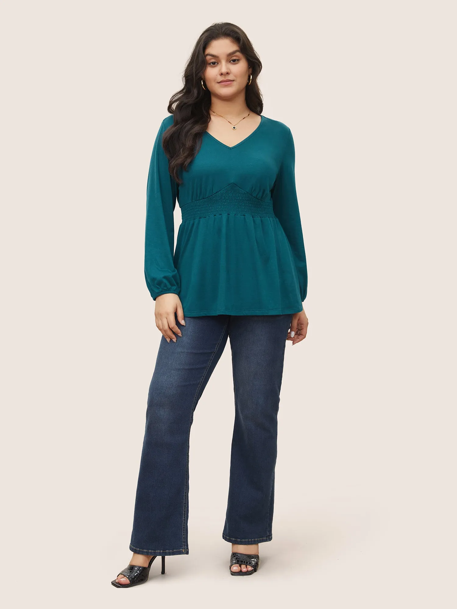 Plain Shirred Gathered Lantern Sleeve T-shirt sold by Bloomchic product image thumbnail 3