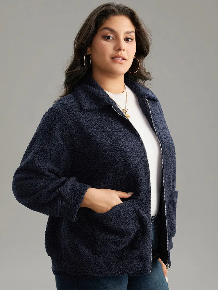 Solid Zipper Pocket Teddy Jacket sold by Bloomchic product image thumbnail 4