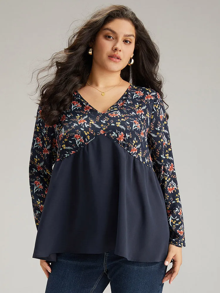 Floral Print Patchwork Pleated Blouse sold by Bloomchic product image thumbnail 2