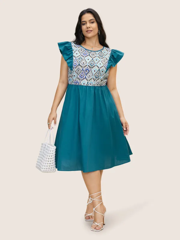 Geometric Print Patchwork Cap Sleeve Dress sold by Bloomchic